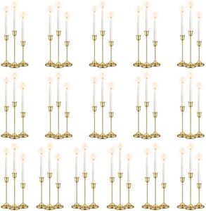 48Pack (16 Sets) Brass Gold Metal Taper Candle Holders Candlestick Holders - Candle Holder for Halloween Decorations erfect for Table Centerpiece Mantel Party Wedding Christmas Home Decor (48)