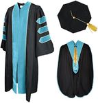GradPlaza Doctoral Graduation Gown Regalia by University with Gold Piping and Tam 8 Sides