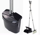 Broom and Dustpan Set Commercial Long Handle Sweep Set and Lobby Broom Upright Grips Sweep Set with Broom for Home Kitchen Room Office and Lobby Floor Dust Pan & Broom Combo Black