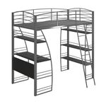 DHP Studio Loft Bunk Bed Over Desk and Bookcase with Metal Frame, Twin, Gray