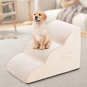 Dog Steps for Small Dog, Dog Stairs for High Beds and Couch, 16" High 3-Step High Density Foam Pet Stairs for Dogs Injured, Older Dogs Cats, Pet with Joint Pain (Beige)