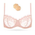 Winsglove Women’s Sexy Lace Bra Underwire Embroidered Unlined Bra Non Padded See Through Bra(Pink,36DD)