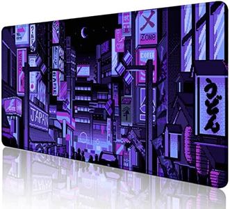 SXCKANG Dark Purple Japanese Anime Desk Mat, Retro Vaporwave Large Gaming Mouse Pad for Laptop Computer, Neon Tokyo Street Pixel Art Full Desk Mouse Pad, XXL Skyline City Mousepad- 35.4 x 15.7 Inch