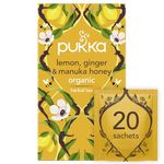 Pukka Herbs | Organic Lemon, Ginger & Manuka Honey Herbal Tea Box | Immune Boosting Infusion With Turmeric | Ideal For Daily Support | Caffeine Free | 4 Packs | 80 Plant Based Biodegradable Tea Bags