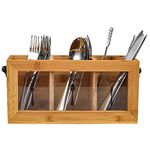 JEKUGOT Bamboo Utensil Cutlery Holder,Kitchen Tableware Storage Box,Silverware Caddy Organizer Bin Holder for Forks, Spoons, Knives,Suitable Kitchen Decoration