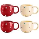 Cedilis 4 Pack 13.5 oz/400 ml Ceramic Coffee Mug Cup, Porcelain Hot Chocolate Mugs Tea Mug with Handle, Wide Mug, Tea, Hot Cocoa, Cappuccino, Cereal for Kids, Polka Dot, Microwave Safe