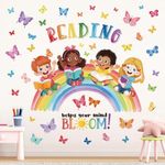 wondever Reading Corner Rainbow Wall Decals Butterflies Kids Inspirational Quotes Reading Helps Your Mind Bloom Peel and Stick Wall Art Stickers for School Classroom Kids Room