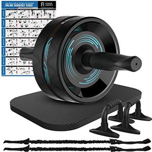 Fitness Insanity Ab Roller Wheel, 6-in-1 Ab Roller Kit with Knee Mat, Push-Up Bars, Resistance Bands, Workout Poster, Workout Guide, Perfect Home Gym Equipment for Men Women Abdominal Exercise