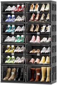 JEKO&JEKO 7 Tiers Foldable Boot Storage Shoe Rack Cabinet for Closet Entryway, Large Collapsible Shoe Organizer with Magnetic Doors (Black)