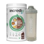 Incredio by Healthkart Slim Shake for Weight Management (Chocolate, 480g) & Shaker (Grey, 600ml) Combo Pack | Meal Replacement Shake with 22g Triple Blend Protein