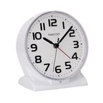 FAMICOZY Automatically Backlighted Alarm Clock,Silent No Ticking for Seniors Vision Impaired,Easy to Set,Big Numbers,Ascending Alarm,Gentle Wake,Snooze,2 AA Battery Operated,White