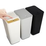 N. NETDOT 3 Pack 10L / 2.6 Gallon Small Trash Can with Lid,Bathroom Garbage Can with Pop-Up Lid,Waste Basket for Bathroom,Kitchen,Bedroom,Powder Room,Office,College (Black-Grey-Off White)