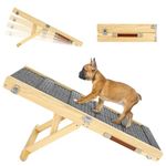 Pawaboo Folding Dog Ramp for Small Dog, Portable Wooden Pet Ramp for Bed, 4 Adjustable Height from 20cm to 45cm, Car Ramp for Small Dogs Cat with Non-slip Carpet, Use for Low Bed Couch