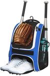 Youth Baseball Bag - Bat Backpack for Baseball, T-Ball & Softball Equipment & Gear, Bat & Glove Holder Gift, Large Main Compartment for Helmet & accessories, Separate Shoes Compartment, Fence Hook