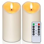 Amagic Outdoor Waterproof Flameless Candles, Flickering LED Candles, Battery Operated Candles with Remote and Timers, Ivory Plastic, 3” x 6” Set of 2