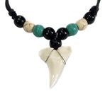 Swimmi Genuine Shark Tooth Necklace, Mako Shark Tooth Necklace for Men, Cool Beach Cowrie Shells Wooden Beads Necklace for Women, Shark Tooth, shark tooth