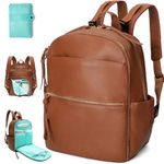 MOMINSIDE Diaper Bag Backpack, Leather Baby Bag with 6 Insulated Pockets, 18 Pockets Travel Backpack Mommy Bag, Changing Pad, Stroller Straps, Wet bag, Large Capacity for Mom Dad (Brown)
