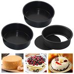 HMIN 6 Inch Round Cake Pan, Removable Bottom Cheesecake Pans, Carbon Steel Non-Stick 6 In Cake Pan Set of 3(6Inch-Black 3Pcs)
