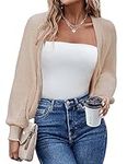 Hotouch Women's Cardigan Shrugs Long Batwing Sleeve Knitted Cropped Bolero Open Front Casual Elegant Cardigans for Dresses Apricot