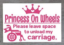 Wheelchair Vinyl Sticker Car Decal - Princess On Wheels for Cars, Trucks, and 4x4s - 21cm x 14cm - HSS295 (Pink)