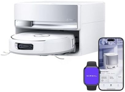 NARWAL Flow Stazione di ricarica compatta, potenza di aspirazione di 22.000 Pa, sistema DualFlow anti-groviglio, risciacquo con acqua calda a 45°C e asciugatura con aria calda e app intelligente