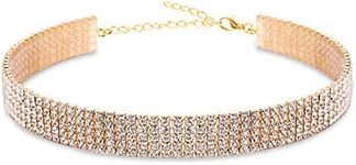 EFTOM 5 Rows Rhinestone Choker Gold Crystal Choker Necklaces for Women