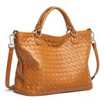 Kattee Woven Bag for Women, Genuine Leather Tote Bag Large Handbag and Purse Retro Handmade Shoulder Bag, Brown, Large, Stylish