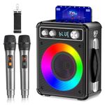 Karaoke Machine, Portable Bluetooth Speaker with 2 Wireless Microphones, PA System for Adults Kids with LED Lights, Supports TWS/REC/FM/AUX/USB/TF for Home Party Picnic