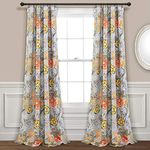 Lush Decor Sydney Light Filtering Window Curtain Panels, Pair, 52" W x 84" L, Gray & Yellow - Botanical Garden - Country Cottage Home Decor - Floral Curtains for Bedroom, Living Room, & Dining Room