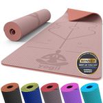 Yogii Yoga Mat - Non-Slip 6mm Thick TPE & Travel-friendly Yoga Mat - Perfect for Home & Gym Exercise Fitness & Pilates - With Laser Alignment Guides (Nude/Old Rose) for Men & Women