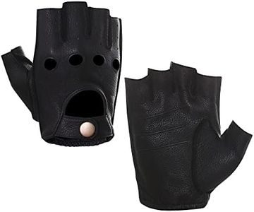 Harssidanzar Hombre Guantes de conducción de cuero sin dedos Deerskin Sin forro Dedo medio GM005A，Negro，TamañoL