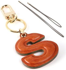 CRAZYSMITH Initial Keychain Leather Bag Charms Handmade Genuine Leather Initial Hand-sewn Luxury Custom Bag Pendant Car Pendant(Letter S)