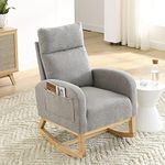 Krinana Nursery Rocking Chair with Solid Wood Legs, Glider Chair for Nursery with Two Side Pockets, Rocker Armchair for Living Room Bedroom (Grey, Teddy Fabric)