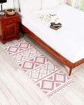 ALSTONIA Hand Woven Tufted 100% Natural Cotton Export Quality Designer Rug,Carpet, Bed Side Runner with Tassels for Bedroom,Living Room, Size-2x5 feet or 60 cms x 152 cms, Pack of 1 (Pink & White)