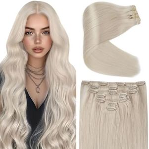 Sunny Clip in Hair Extensions Real Human Hair Blonde Clip on Hair Extensions Platinum Blonde Hair Extensions Clip in Human Hair Double Weft 7pcs 120g 20inch