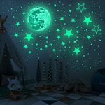 Hishenhe 435pcs Glow in The Dark Star for Ceiling Wall Stickers,Green Luminous 407 dot 27 stars 1 Large Size moon Wall Decals，Perfect for DIY Kids Bedding Room or Party Birthday Gift，Bright and Realistic (11.8inch-Full Moon(435pcs))