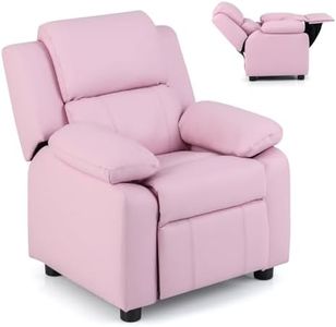 Costzon Kids Recliner, Leather Recliner Chair w/Footrest, Armrest Storage, Headrest & Lumbar Support, Ergonomic Lounge Chair for Gaming Room, Adjustable Pink Recliner Sofa for Boys Girls (Pink)
