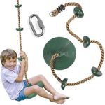 CHARMING TREASURES Metal Platforms Disc Tree Swing Seat And Climbing Knot Rope With Carabiner Hook For Kids Outdoor Playground Set (Green With Disc, 30 Cm, 200 Cm)