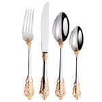 Mafier Gorgeous Cutlery Set Part Gold Knife Fork Spoon Stainless Steel Flatware Silverware Set 24 Pieces Tableware Service for 6 Packed in a Gift Box Dishwasher Safe…