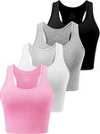 Star Vibe 4 Pack Gym Vests for Women Cotton Crop Tops for Women Yoga top Ladies Vest Sports top Black/Light Grey/White/Pink M