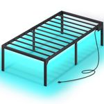 Rolanstar Bed Frame with USB Charging Station, Twin Bed Frame with LED Lights, Platform Bed Frame with Heavy Duty Steel Slats, 18" Storage Space Beneath Bed, No Box Spring Needed, Noise Free, Black