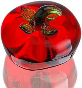 KRISININE Hand Blown Glass Red Tomato Figurine Crystal Fruit Collectible Figurines Art Glass Miniature Ornament Tabletop Desk Paperweight for Women