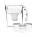 Clearly Filtered Water Filter Pitcher + Three Replacement Filters, Water Filtration System Removes Chlorine, Lead, Mercury, Chromium 6, Fluoride, Arsenic