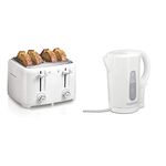 Hamilton Beach 4 Slice Toaster (24218) + Proctor Silex Electric Tea Kettle (41005PS), White