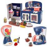 Sobebear Combo Pack- Kids Kitchen Toy Set with Light & Sound with Refrigerator, Mixer, Blender, Coffee Machine, Realistic Cooking Accessories Battery Operated Pretend Play Toy, for Kids 3+ Years