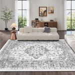 Enyhom Vintage Living Room Rug, 180 x 270cm Large Shaggy Soft Bedroom Area Carpet Rug Non Slip Short Pile Floor Mat Washable Distressed Kitchen Area Rug for Kidsroom Bathroom, Vintage Grey