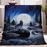 Throw Blanket Animal Wolf & Moon Night 3D Printed Soft Fluffy Warm Throw Blankets Flannel Lightweight Home Bed Sofa Blanket for Adults Teens Kid 50x60inch