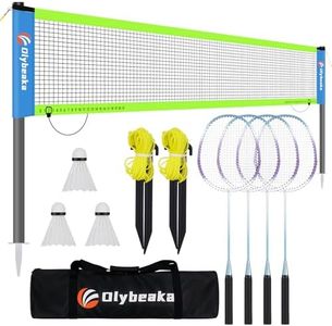 Olybeaka Portable Badminton Net with 4 Badminton Rackets, Durable Badminton Net Set for Driveway Backyard, Stable Game Net System with Carring Bag