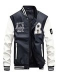 Vogstyle Men's PU Leather Varsity College Baseball Jacket Baseball Bomber Coat White M