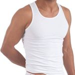 6 Pack Men's Pure 100% Cotton Vests Bodybuilding Training Gym Basketball Tank Tops Basic Plain Color Casual Undershirt (White, Large)